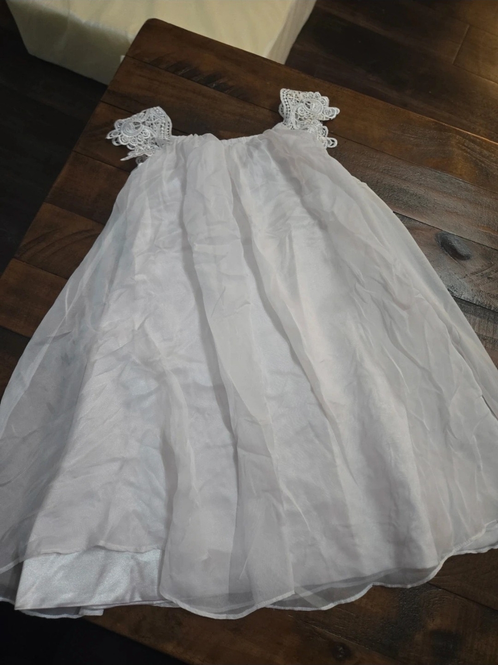 Girls' White Lace-Shoulder Formal Dress